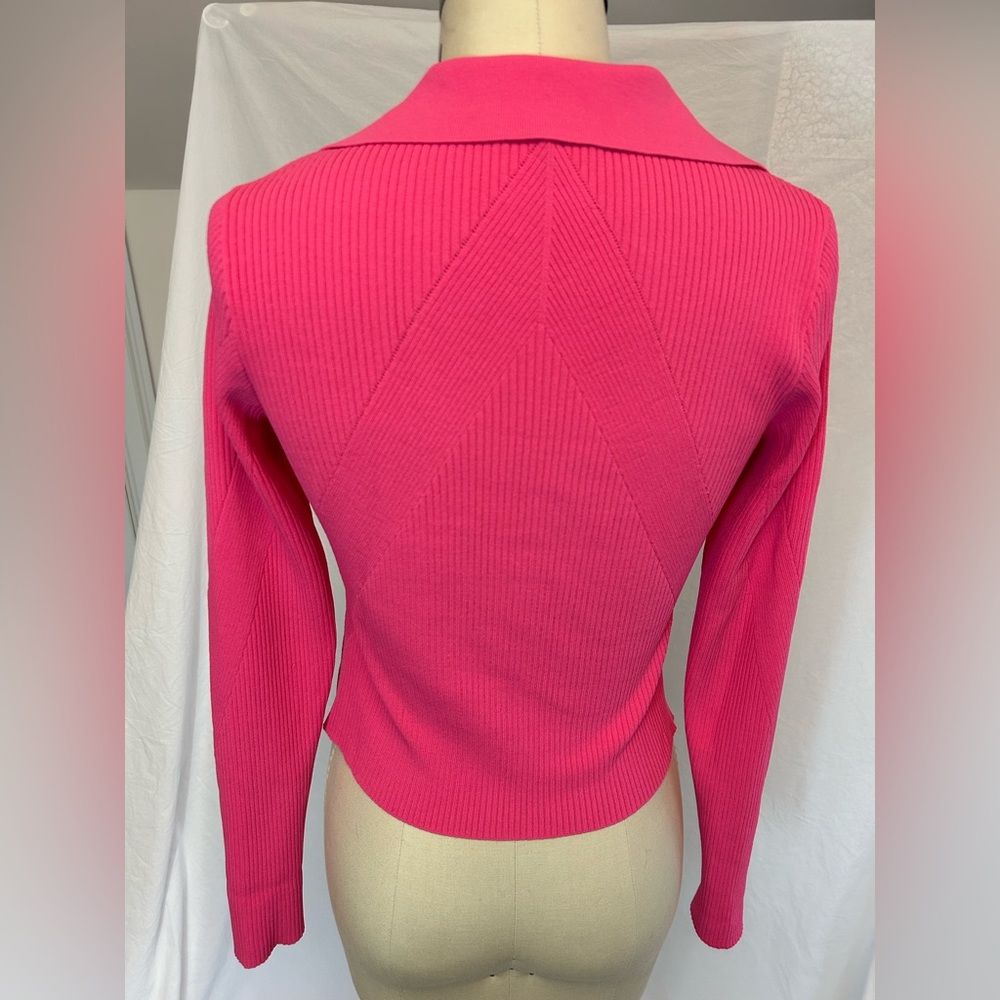 Rag & Bone Collared V-Neck Button-Front Pink Ribbed Sweater - Picture 8 of 8